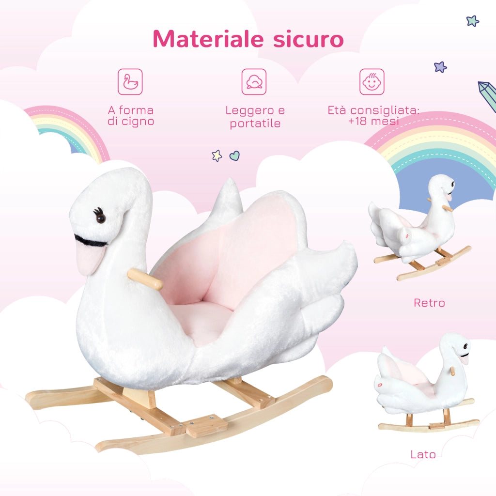 Cavallo a Dondolo per Bambini ¨C zephmum ¨C Legno e Metallo, Peluche, 60x32x55cm, Bianco