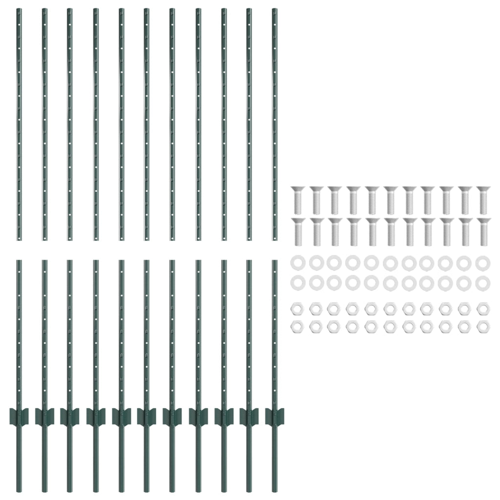 Pali per recinzione 11 pcs U-Channel Verde 140 cm Acciaio