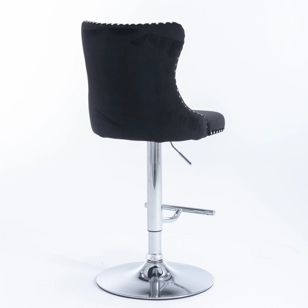 Sgabello da bar girevole in velluto con altezza regolabile, schienale ergonomico e base cromata nera per casa