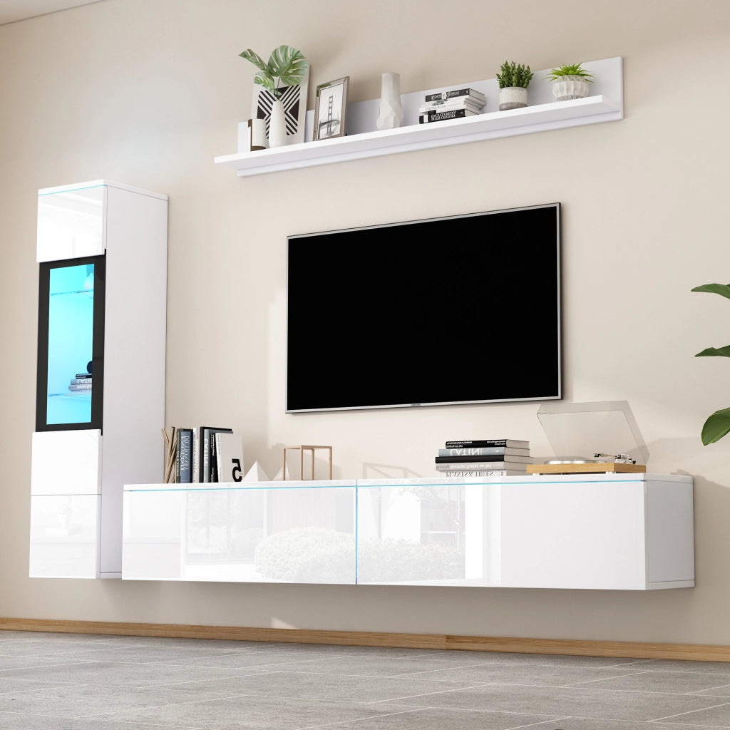Set TV 3 pezzi con illuminazione LED - Zephmum - Bianco lucido
