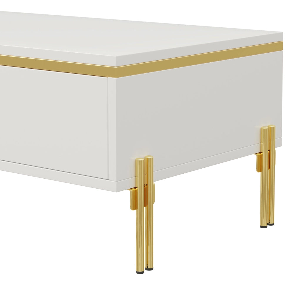Tavolino da salotto 100x50x36 cm con cassetti su entrambi i lati; pannello truciolare bianco