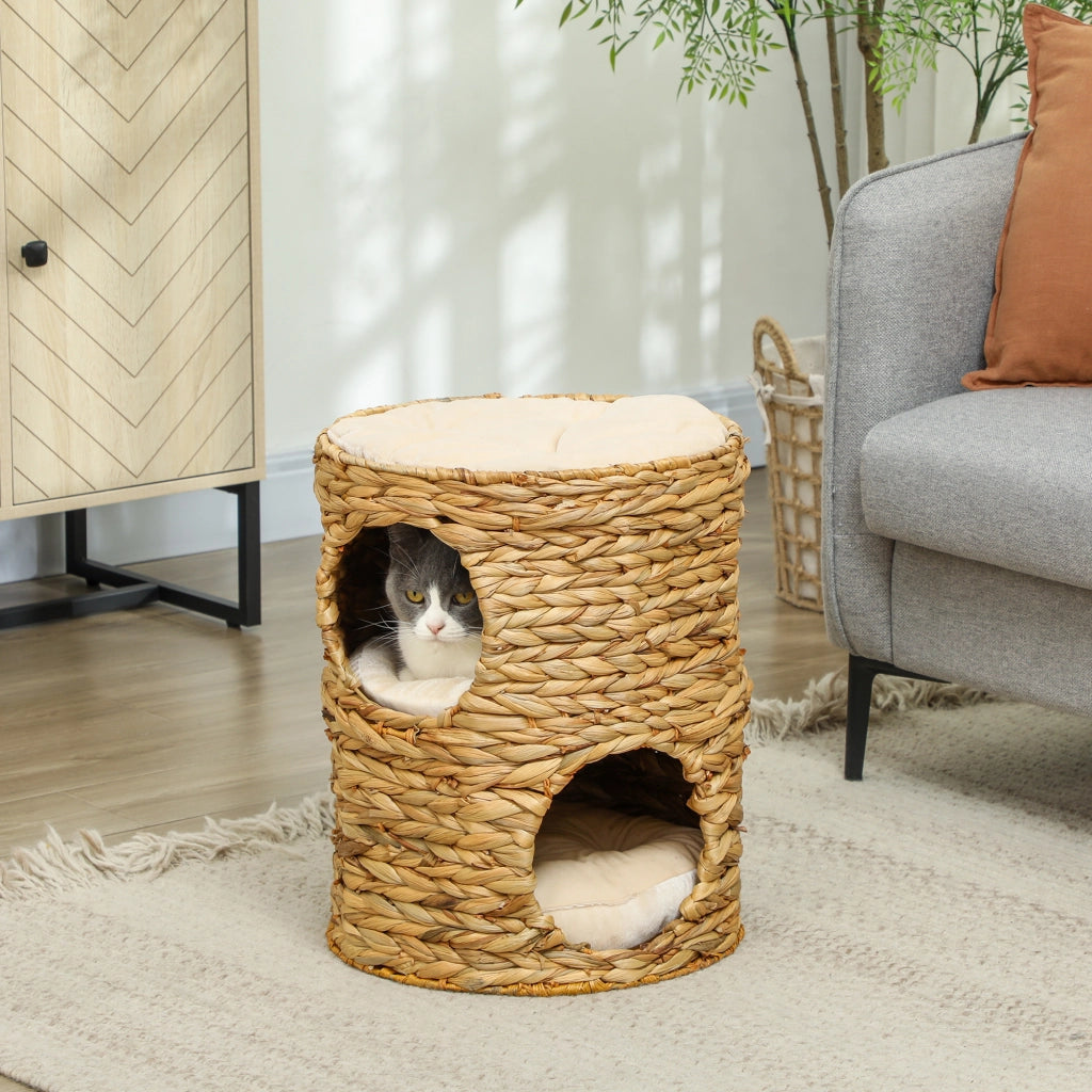 Tiragraffi a Torre con 2 Cucce e Cuscino ¨C Xylo ¨C Giacinto d'Acqua Marrone Chiaro 50cm