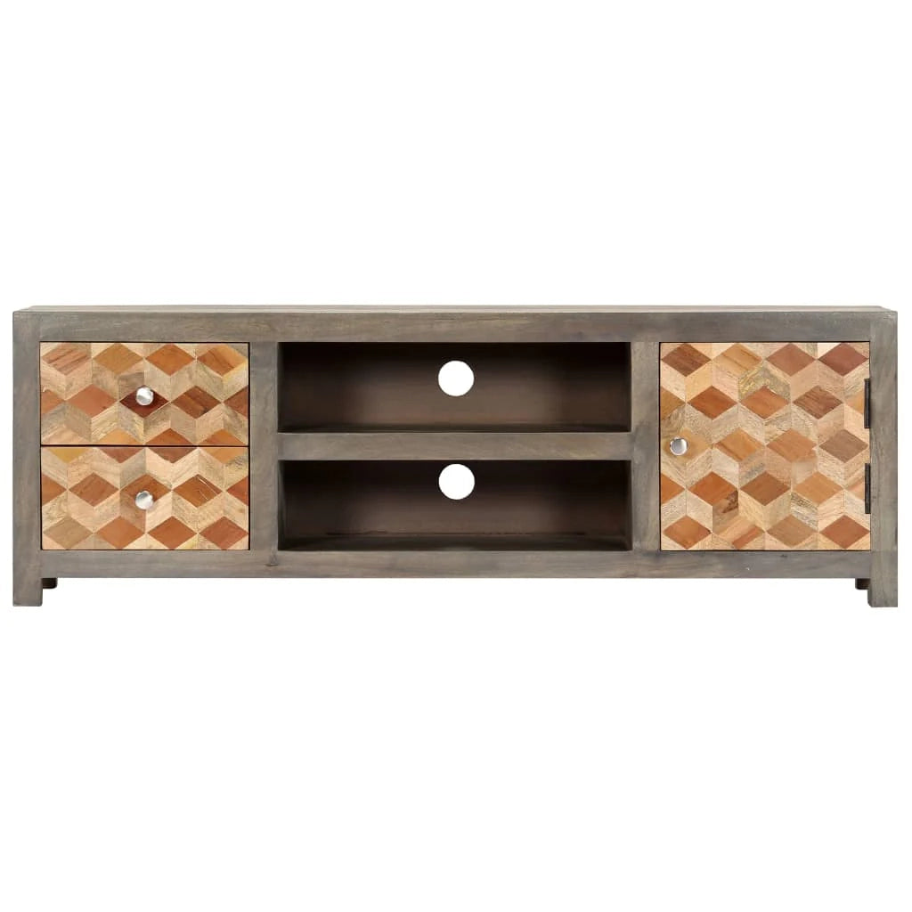 Mobile TV multimediale mensola TV credenza TV sala da pranzo soggiorno camera da letto 120 x 30 x 40 cm legno massello di mango grigio 02_0025836