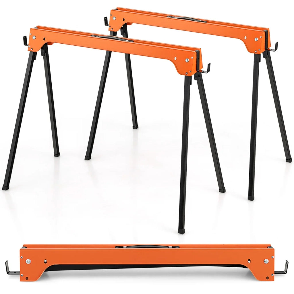 Set di 2 cavalletti metallici pieghevoli 92 x 48 x 74 cm portata max 600 kg con ganci removibili in arancione 20_0017829