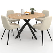 IDMarket - Set di tavolo da pranzo rotondo allungabile ALIX in legno e nero da 110-150 cm e 4 sedie in velluto beige THALYA