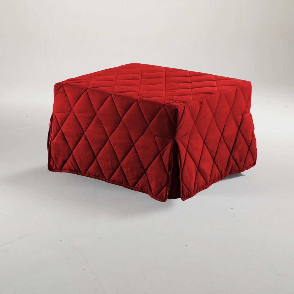 Pouf letto rosso che diventa comodo materassino alto 10 per ospiti inattesi. Cubo letto, materassino con rete apribile con dimensione 76x210 x 10 di altezza