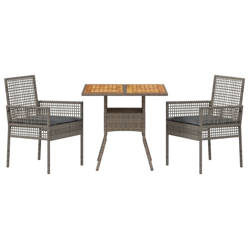 Set da Pranzo da Giardino 3 Pezzi con Cuscini Grigio Rattan Sintetico