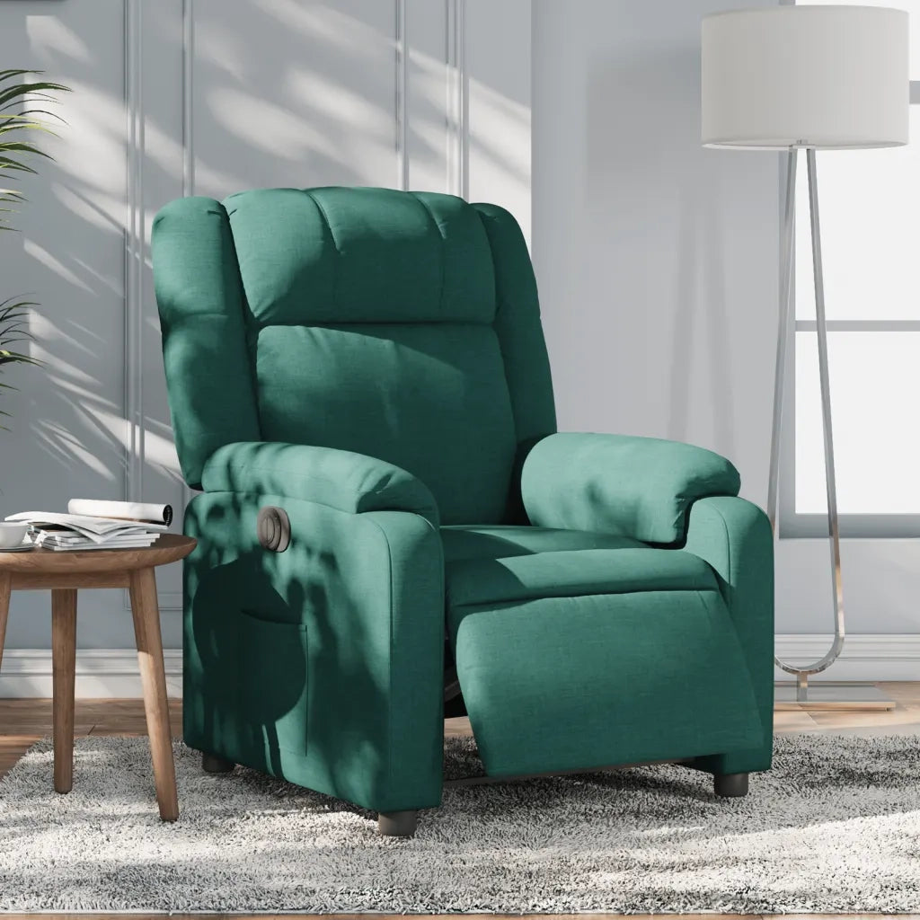 Poltrona | Sedia Relax Elettrica Reclinabile Verde Scuro in Tessuto