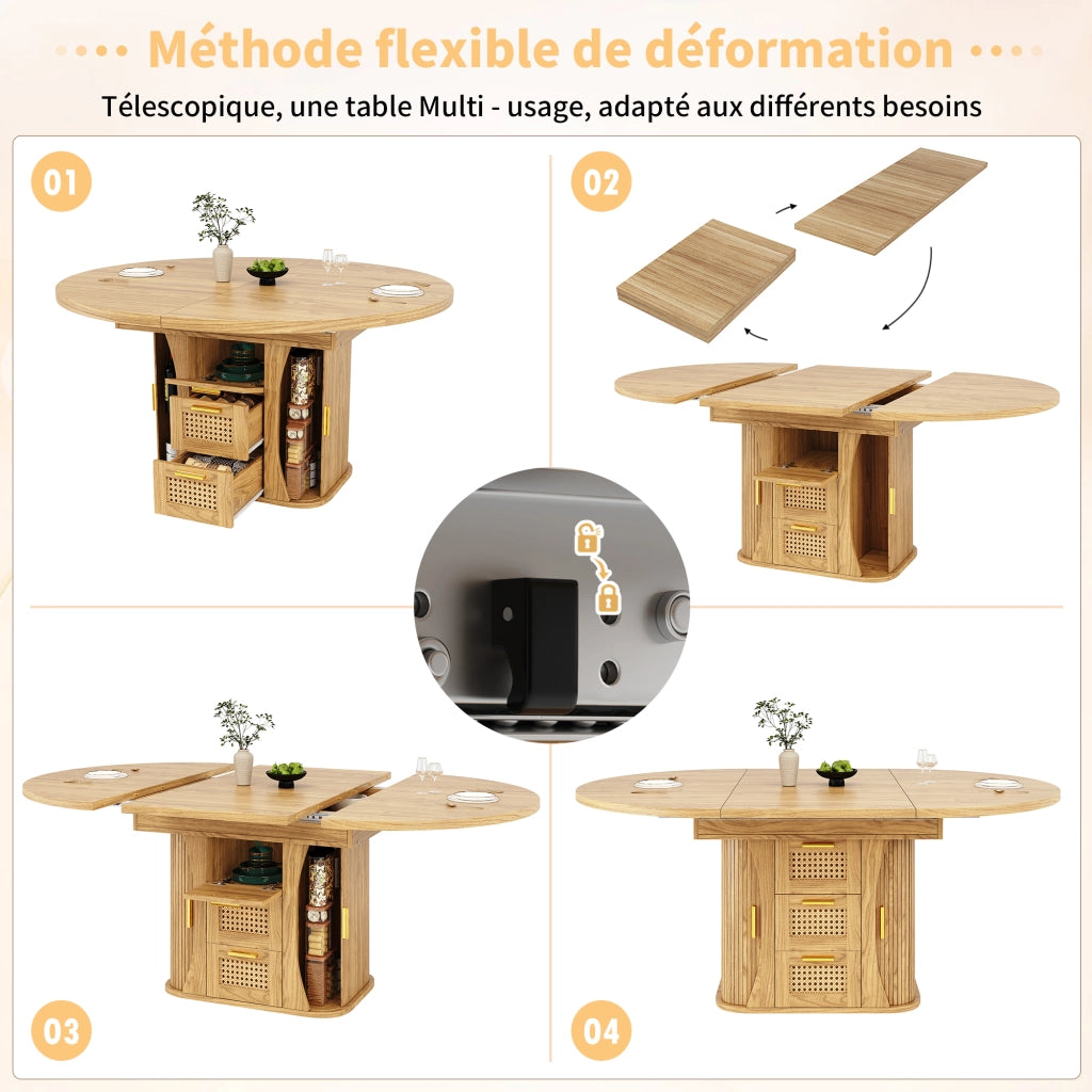 Tavolo da pranzo allungabile con contenitore; 1 cassetto e stile legno; in mdf; naturale