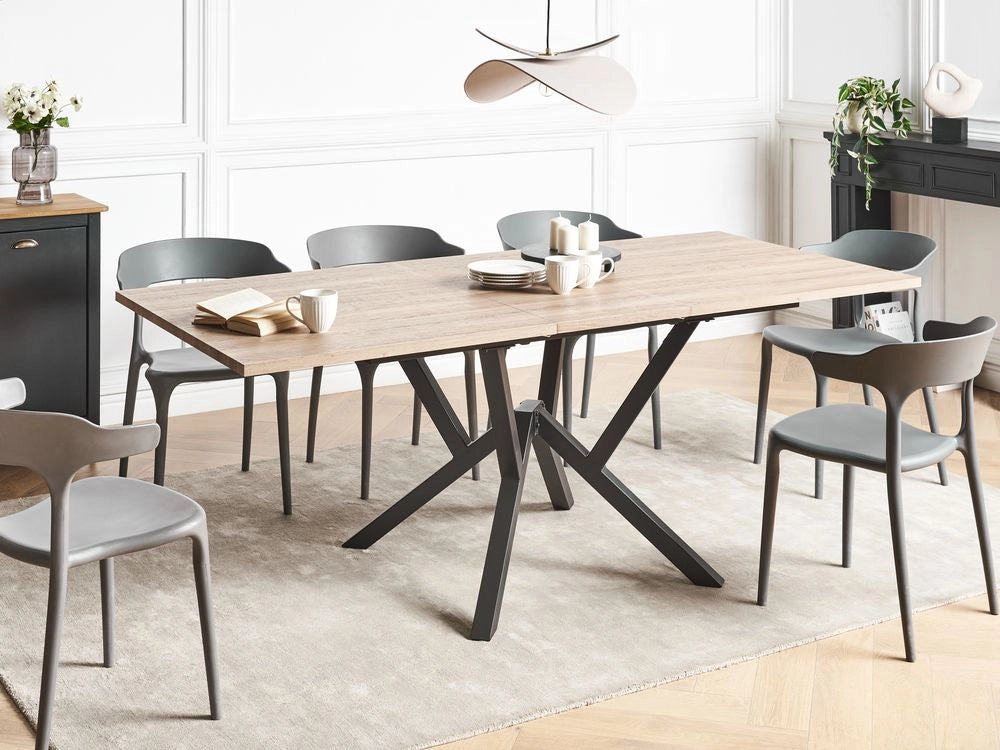 Tavolo da pranzo allungabile 160/200 x 90 cm marrone chiaro con piano in MDF e gambe in metallo in stile industriale moderno