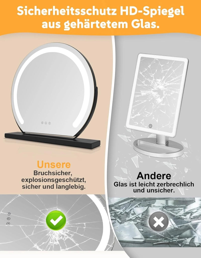 ZMH Specchio per il trucco illuminato nero LED 40x35cm 3 modalit¨¤ di illuminazione regolabili con una semplice pressione