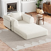 Divano letto convertibile in ciniglia con vano nel bracciolo, struttura in acciaio e base antiscivolo beige