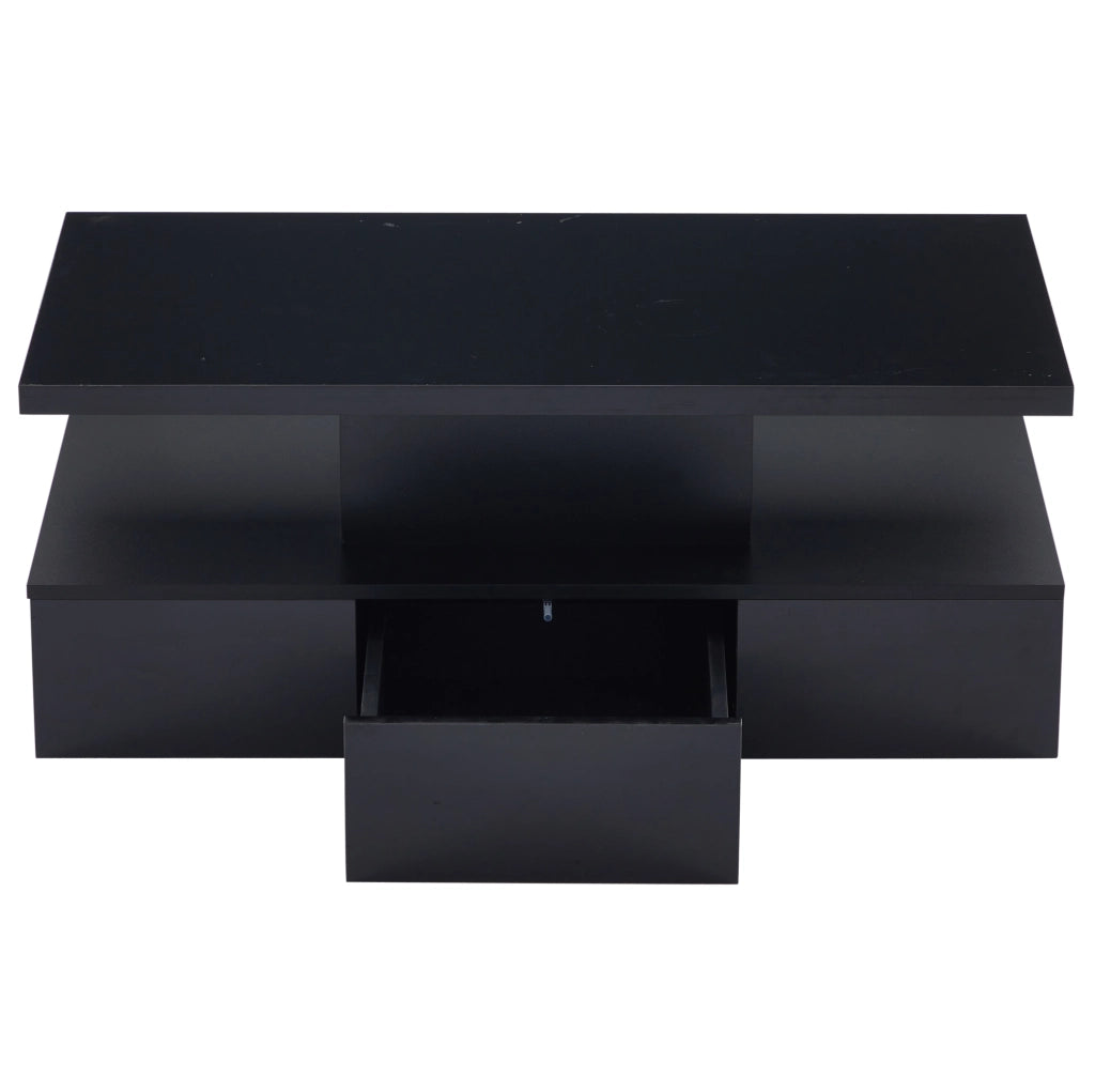 Tavolino da salotto moderno nero 100 x 50 x 39 cm con LED dimmerabile e spazio contenitivo