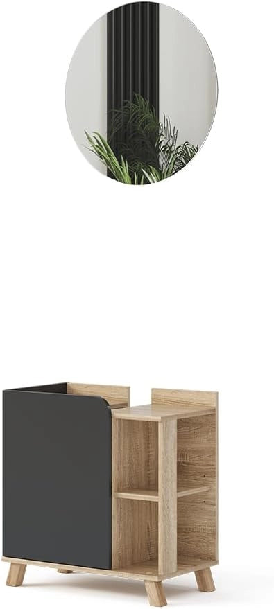 Set di mobili da bagno Karen, Sonoma/antracite, 60 cm, composto da specchio da bagno e mobile sottolavabo