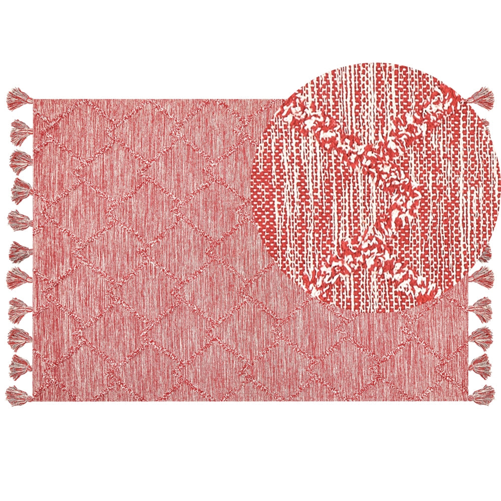 Tappeto rosso 160 x 230 cm cotone disegno geometrico soggiorno camera da letto