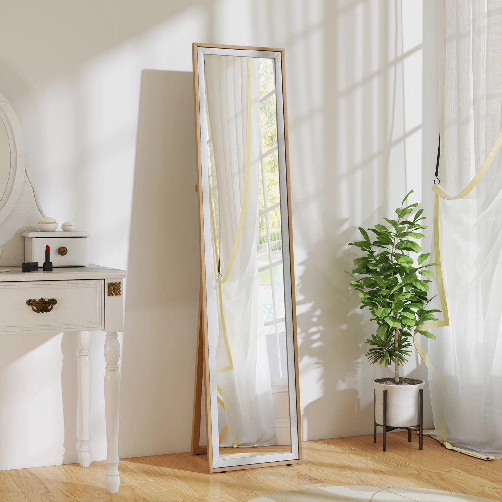 Specchio a Pieno Corpo con Cornice MDF ¨C Zephmum ¨C 37x4x157 cm Argento e Naturale