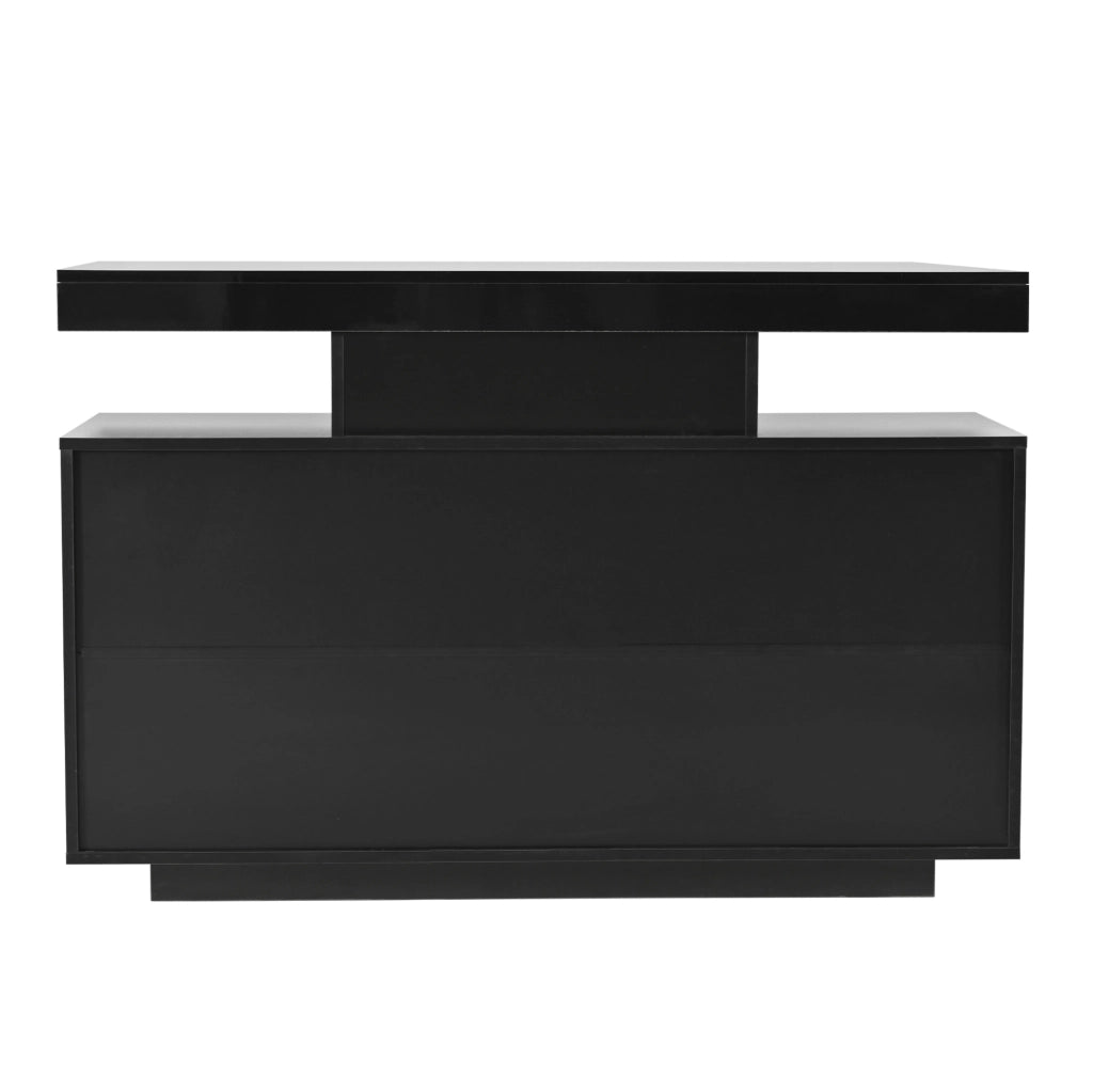 Sideboard buffet moderno 120x40x80 cm in truciolare nero lucido con LED RGB e ante in acrilico