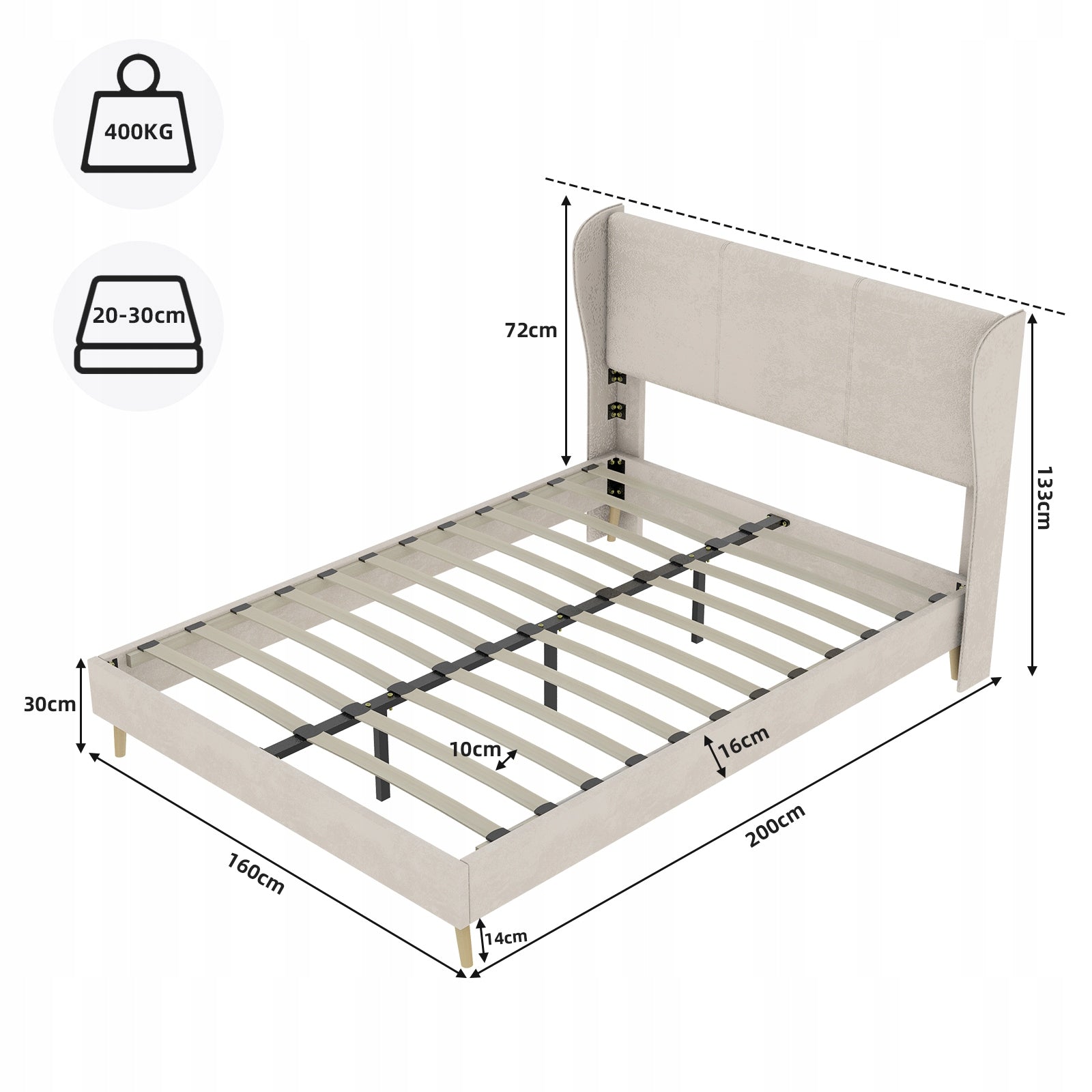 Letto imbottito 160x200 - Xylo - Beige minimalista