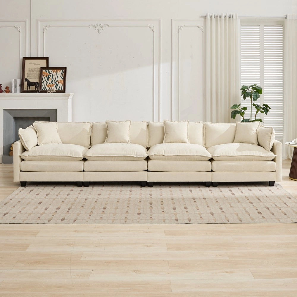 Divano 4 posti ¨C Minimal ¨C Beige tessuto imbottito cuscini