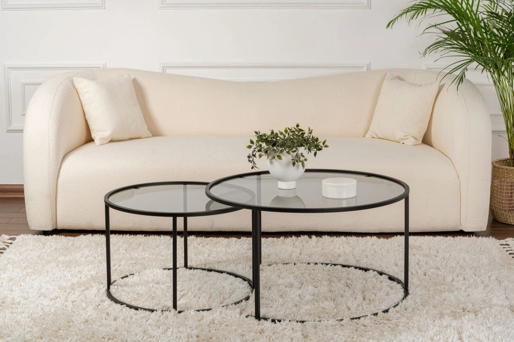 Set di 2 tavolini in metallo "Aurum" - 80 x 80 x 43 cm - Nero Grigio