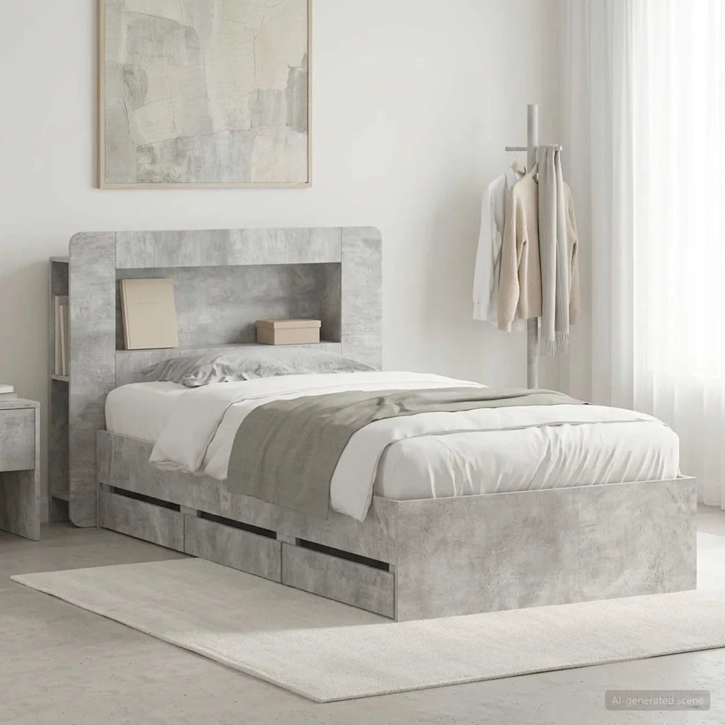 Struttura del letto con stoccaggio e testata Grigio Cemento 3433998