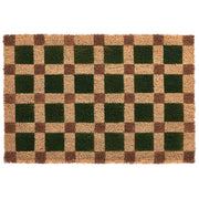 Zerbino in fibra di cocco beige e verde con fondo antiscivolo, 60 x 90 cm. Zerbino decorativo antiscivolo con motivo a quadri