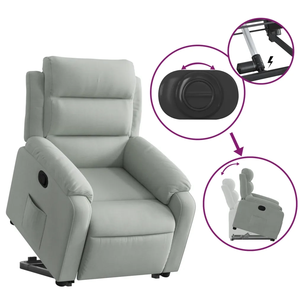 Poltrona | Sedia Relax Alzapersona Reclinabile Grigio Chiaro in Velluto