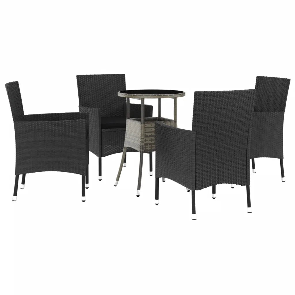 Set Bistr¨° da Giardino 5 pz | Set Salotto da Giardino con Cuscini in Polyrattan Nero