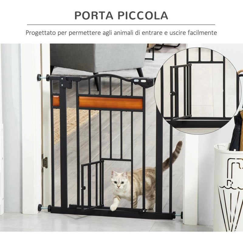 CANCELLINO PER CANI CON FISSAGGIO A PRESSIONE, ESTENSIBILE DA 74-80CM CON CHIUSURA AUTOMATICA, NERO