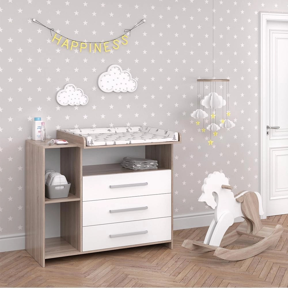 Fasciatoio Oskar, Bianco/Sonoma, 113 x 100 cm, convertibile in cassettiera grazie al fasciatoio rimovibile