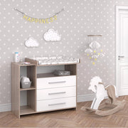 Fasciatoio Oskar, Bianco/Sonoma, 113 x 100 cm, convertibile in cassettiera grazie al fasciatoio rimovibile