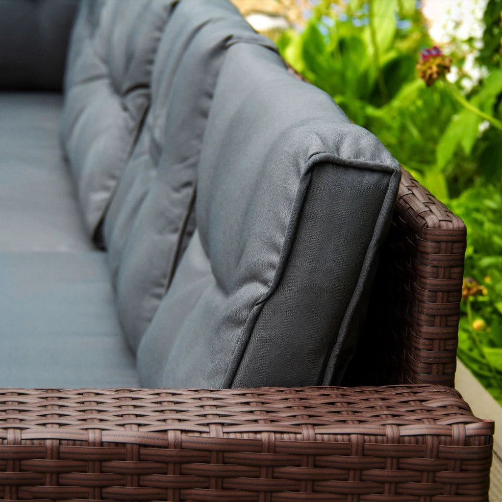 Set d'angolo in rattan Mobili da giardino Marrone Divano Sgabelli Tavolo Cuscini impermeabili 9 Posti