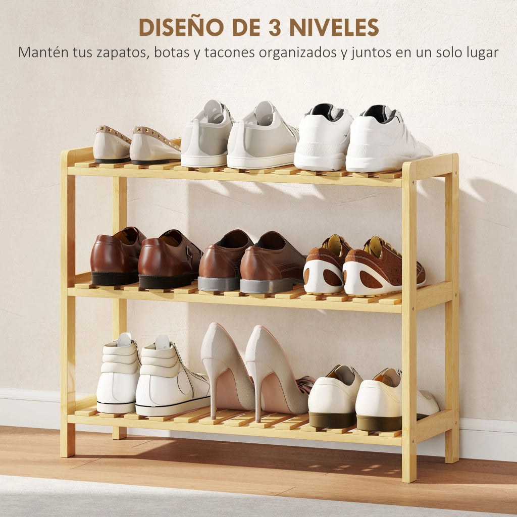 Scarpiera in Bamb¨´ 3 Ripiani per 9 Pares ¨C zephmum ¨C Naturale 70x26x57,5 cm