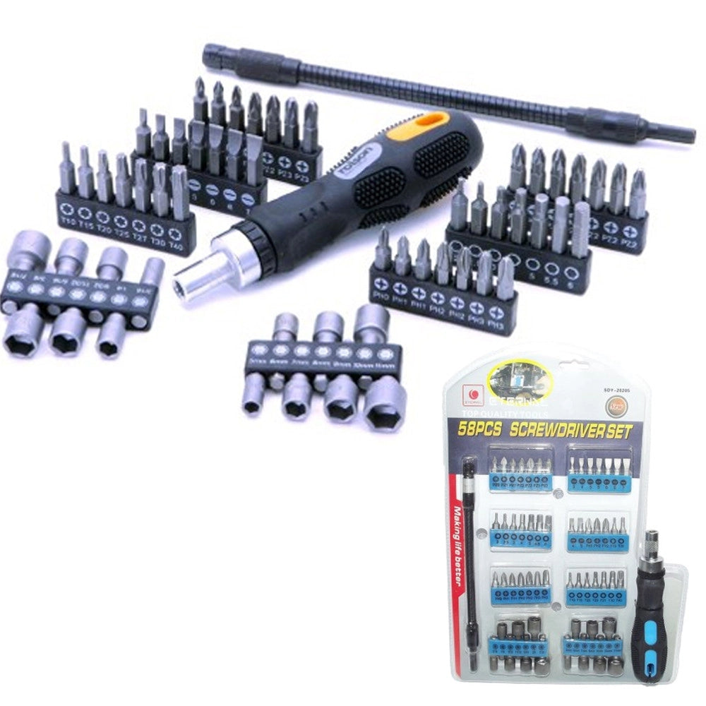 Trade Shop - Kit Set 58 Pezzi Torx Cacciaviti Punte Inserti Bussola Ph Pz Intercambiabili -