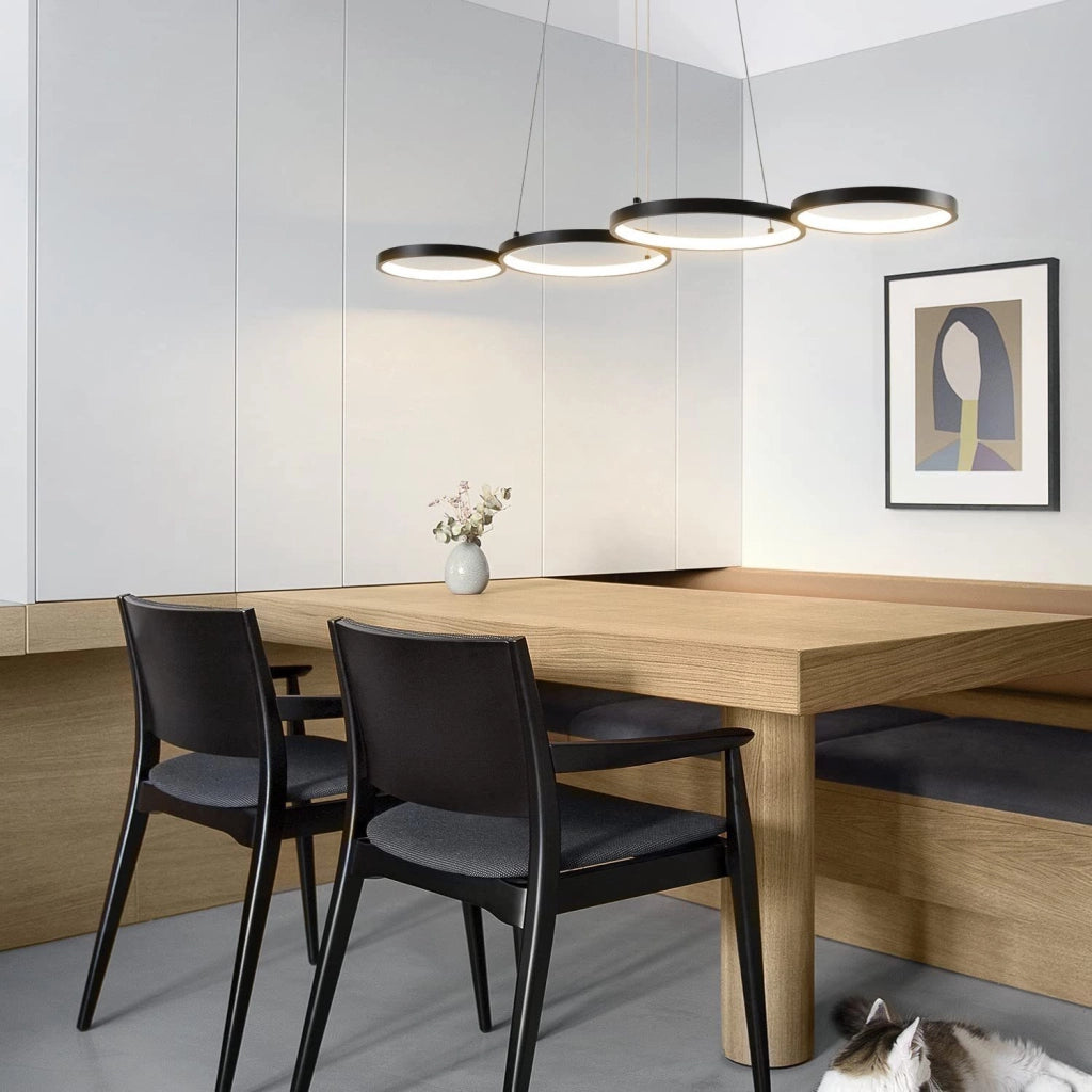 ZMH Lampada a sospensione moderna per sala da pranzo a 4 fiamme altezza regolabile 88 cm effetto anello per ufficio