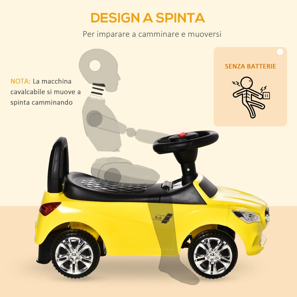 EasyComfort Macchinina per Bambini Cavalcabile con Volante, Fari e Musiche Integrate, Macchina per Bambini in PP e Metallo, 63.5x28x36 cm, Giallo