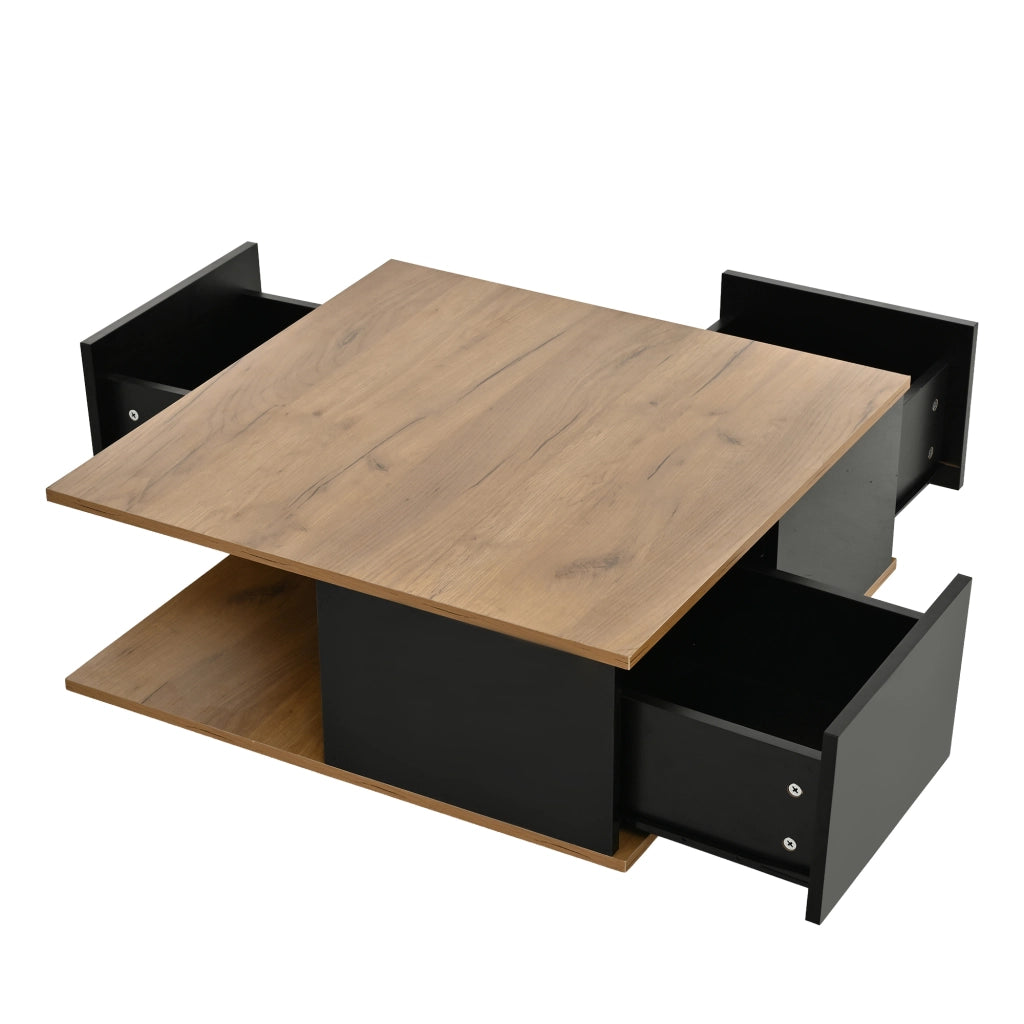 Tavolino da caff¨¨ quadrato 70 x 70 x 31,5 cm con 3 cassetti e vano aperto, colore nero e finitura legno