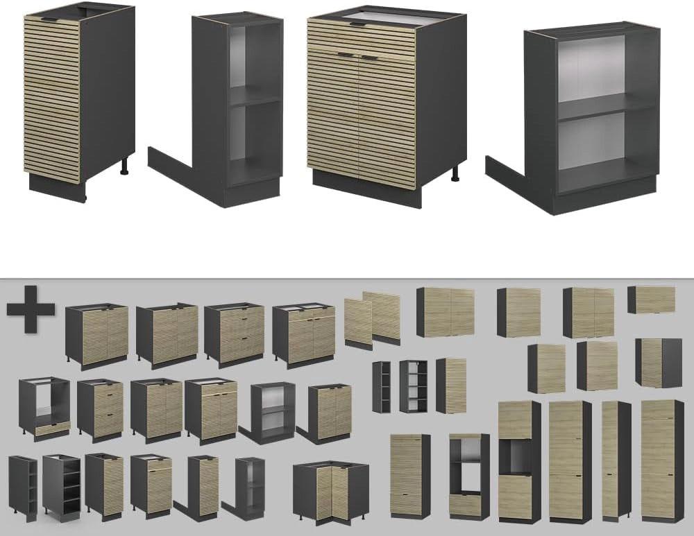 Isola cucina Fame-Line, Pannello in quercia, 90 cm con cassetto, senza piano di lavoro