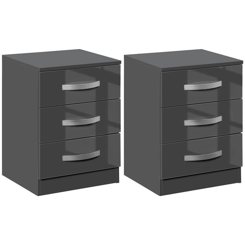 SET 2 COMODINI MODERNI CON 3 CASSETTI IN TRUCIOLATO 40X36X56 CM GRIGIO