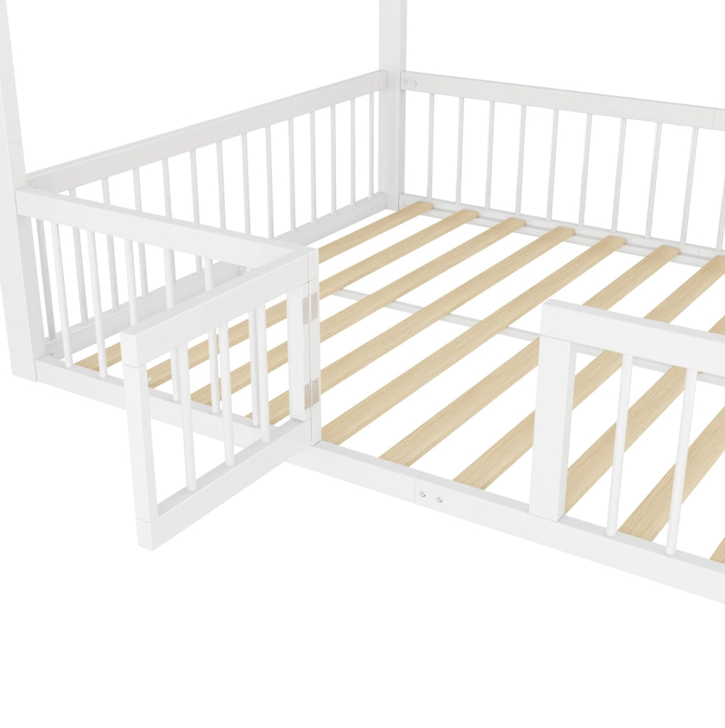Letto per bambini a casetta 140x200 cm in metallo bianco con sponde di sicurezza