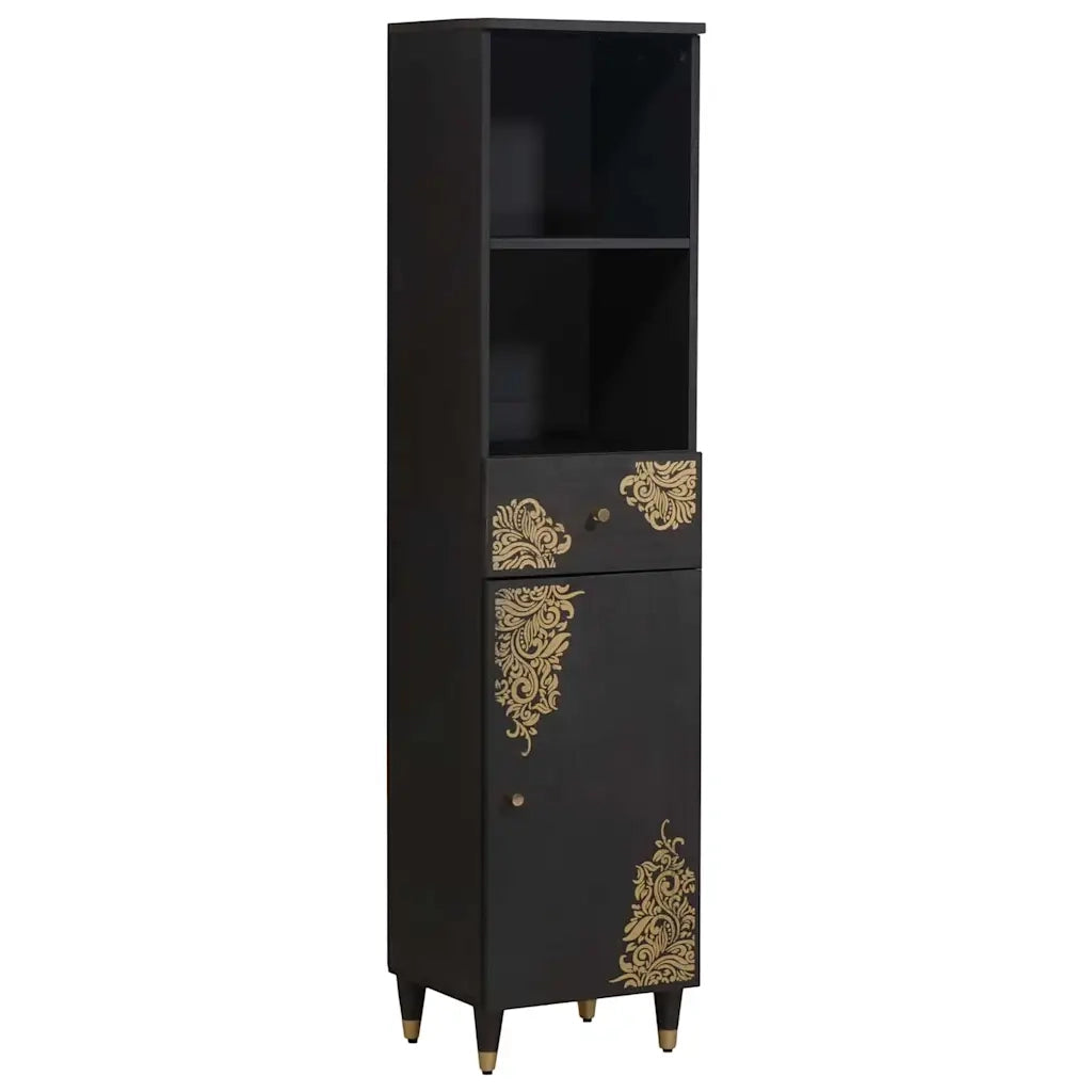 Credenza-Buffet-Armadio da cucina Nero 38 x 33 x 160 cm Legno di mango massello