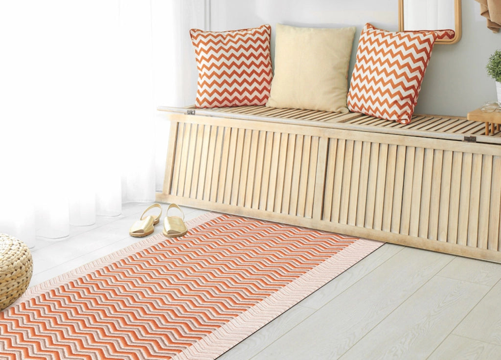 Tappeto Passatoia Tessuto Jacquard Linea Emozioni Dis. Zig Zag Twist Arancio - 57x320 - Arancio