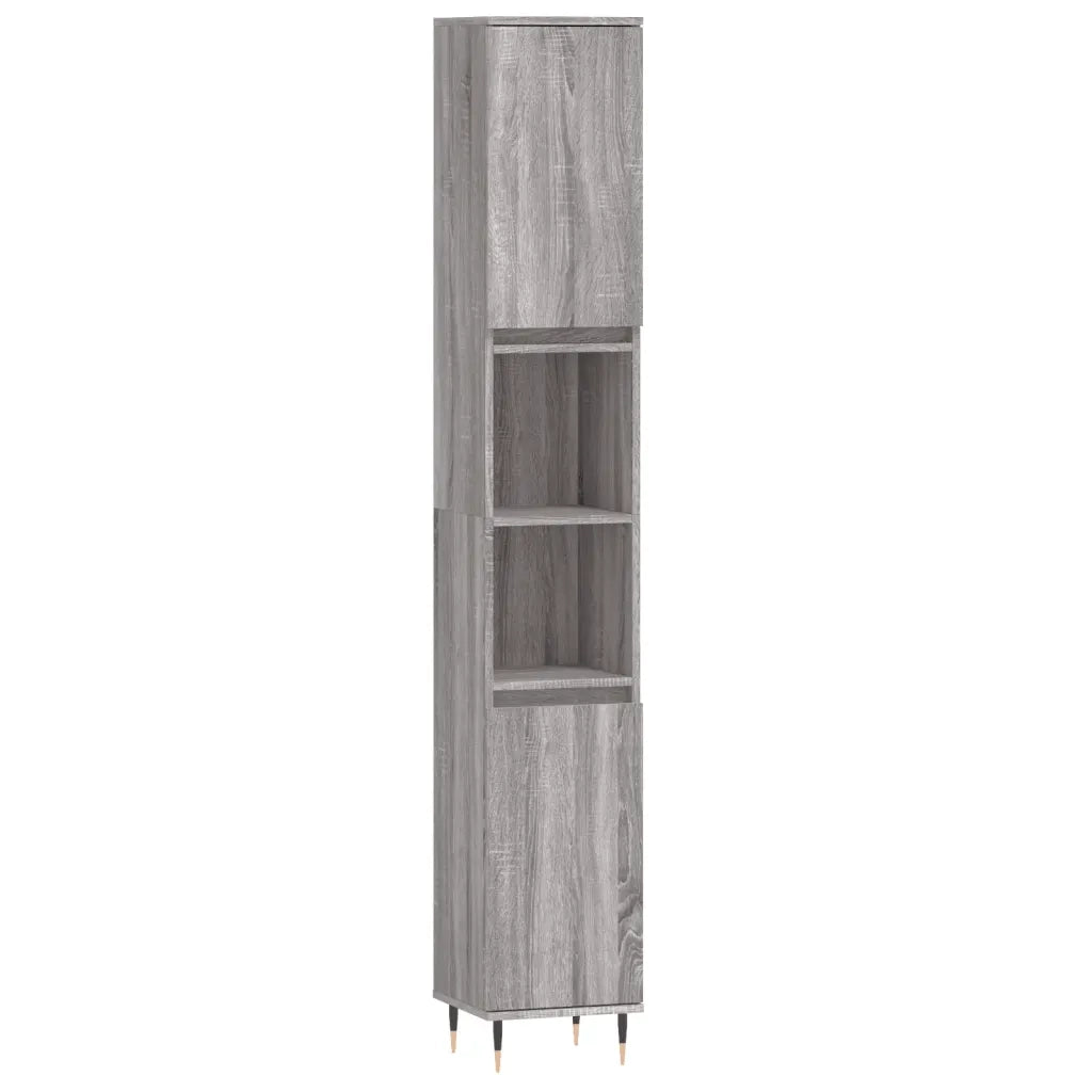Set Mobili da Bagno | Armadio da bagno 3 pz Grigio Sonoma in Legno Multistrato