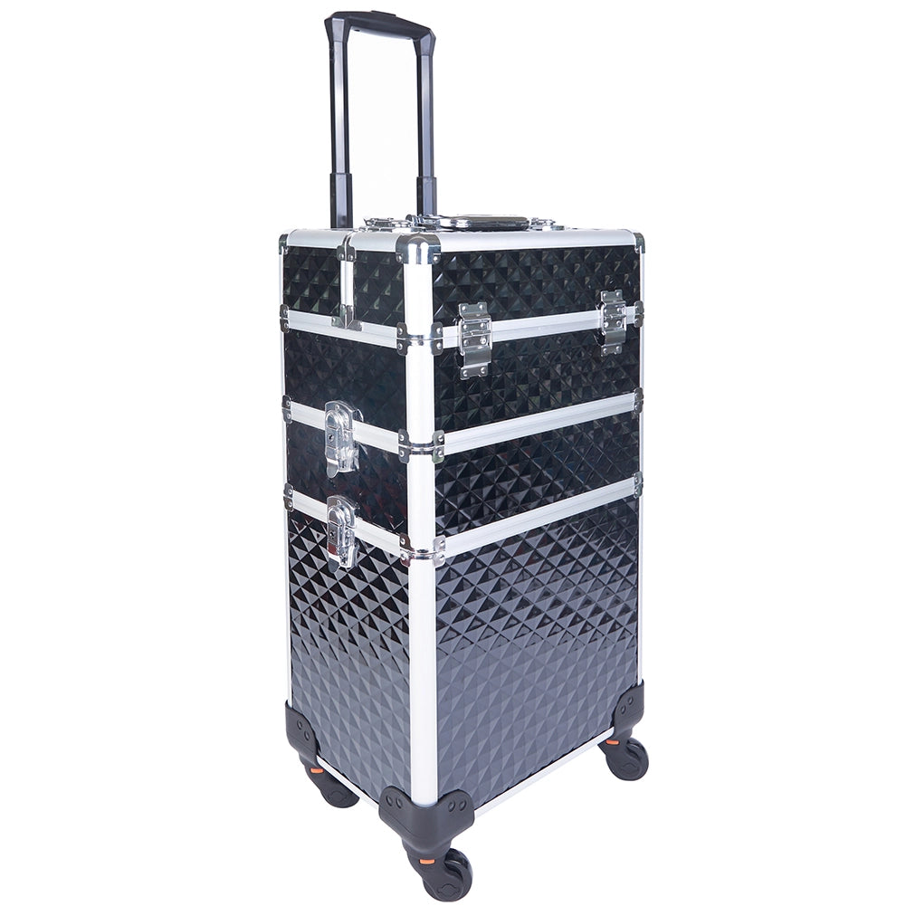 Trolley Makeup 3in1 Valigetta Nera Trucco Estetista Beauty Case Ruote Staccabili
