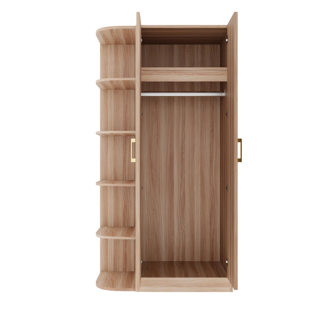 Armadio 2 ante 90x55x170 cm con ripiani e cassetti in MDF; metallo e compensato