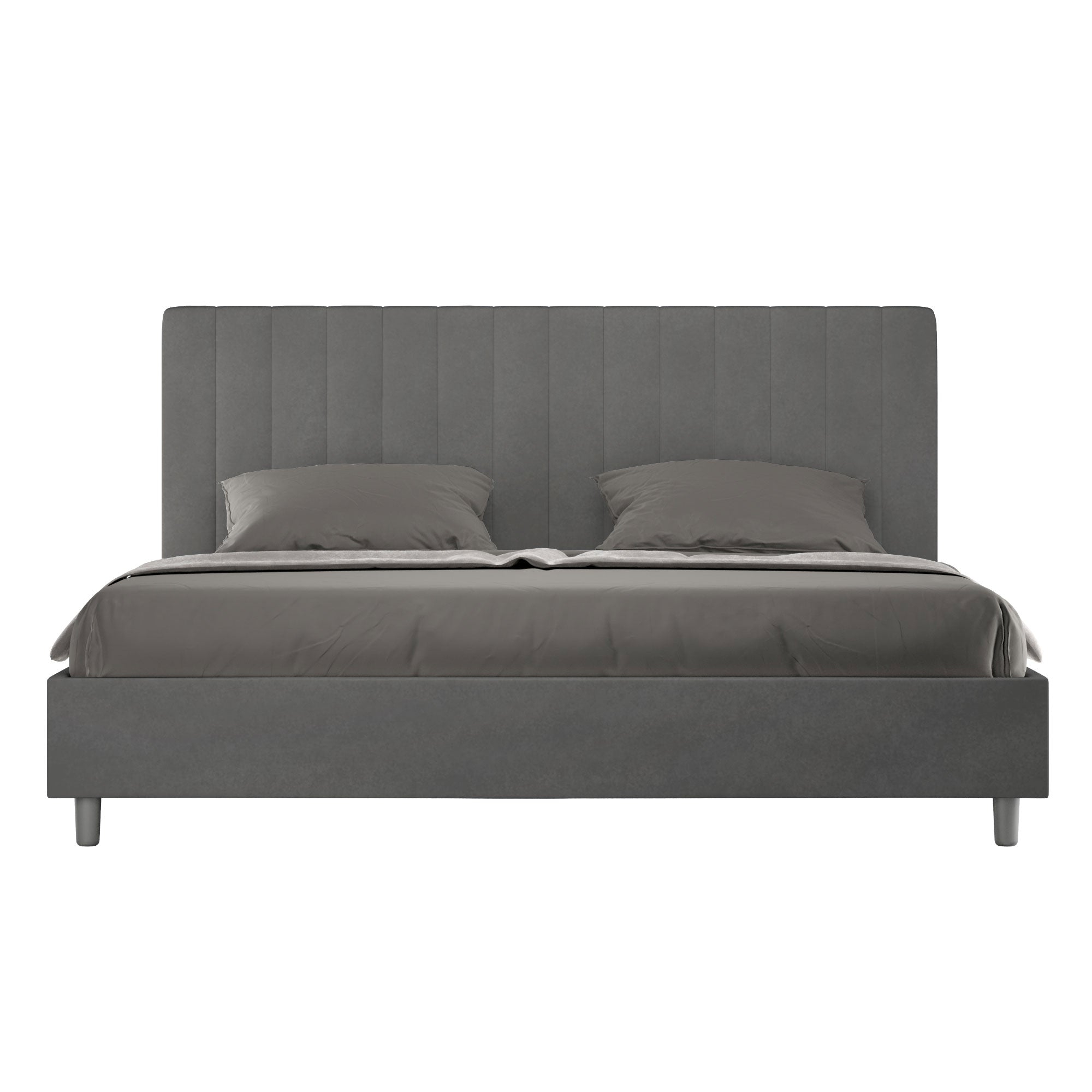Letto Matrimoniale King Size 200x210 cm con Rete Imbottito in Microfibra Agueda Grigio