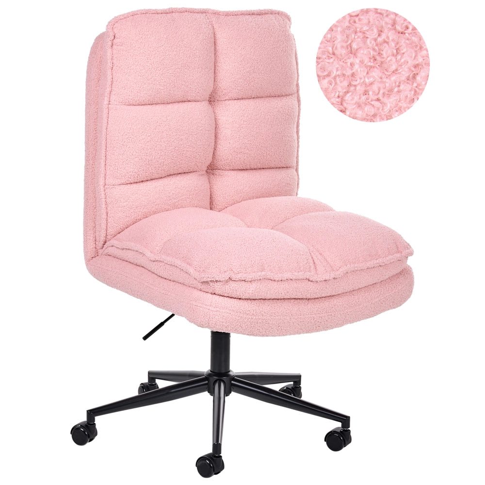 Sedia da scrivania per ufficio Rivestimento in Boucle rosa Regolazione dell'altezza del sedile Imbottitura girevole reclinabile