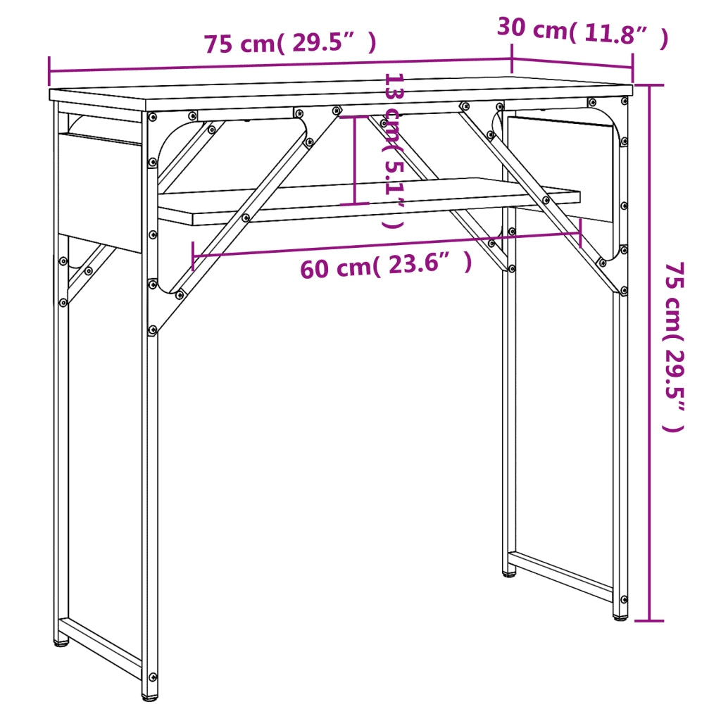 Tavolo Consolle con Ripiano Nero 75x30x75cm Legno Multistrato 837797