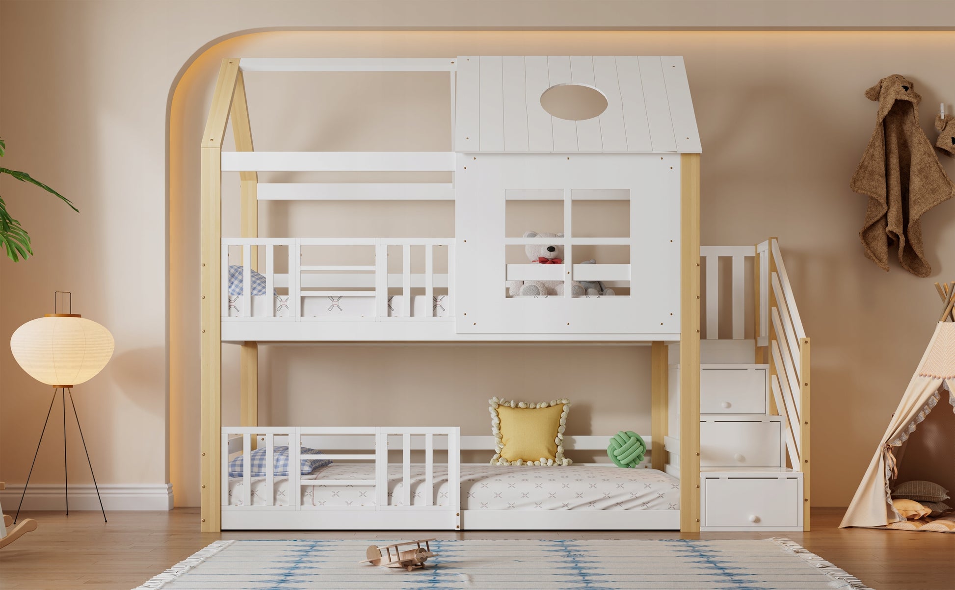 Letto a castello con ripostiglio - Xylo - 90x200 bianco-legno