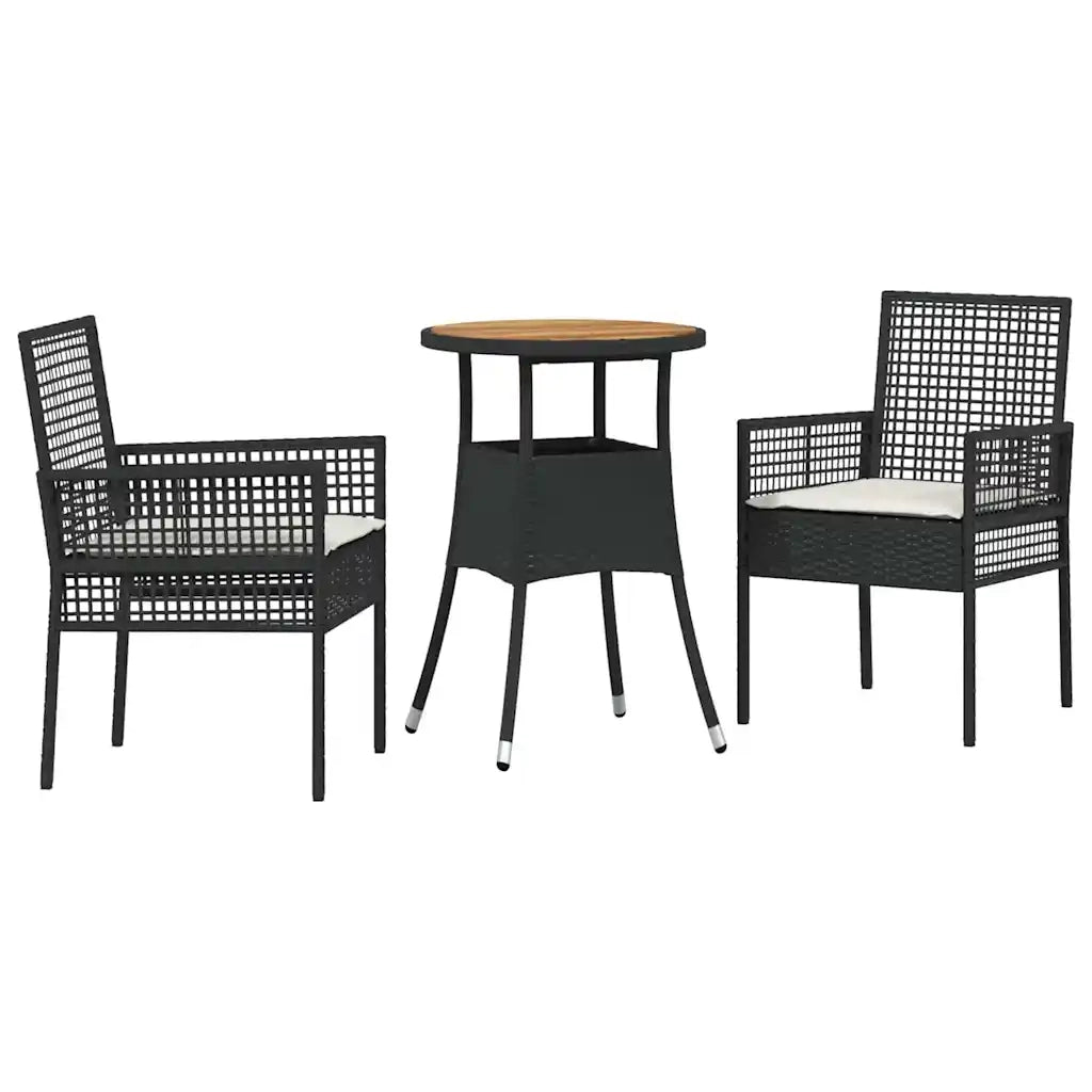 Set da Pranzo per Giardino 3 pz | Set Salotto da Giardino Nero polyrattan
